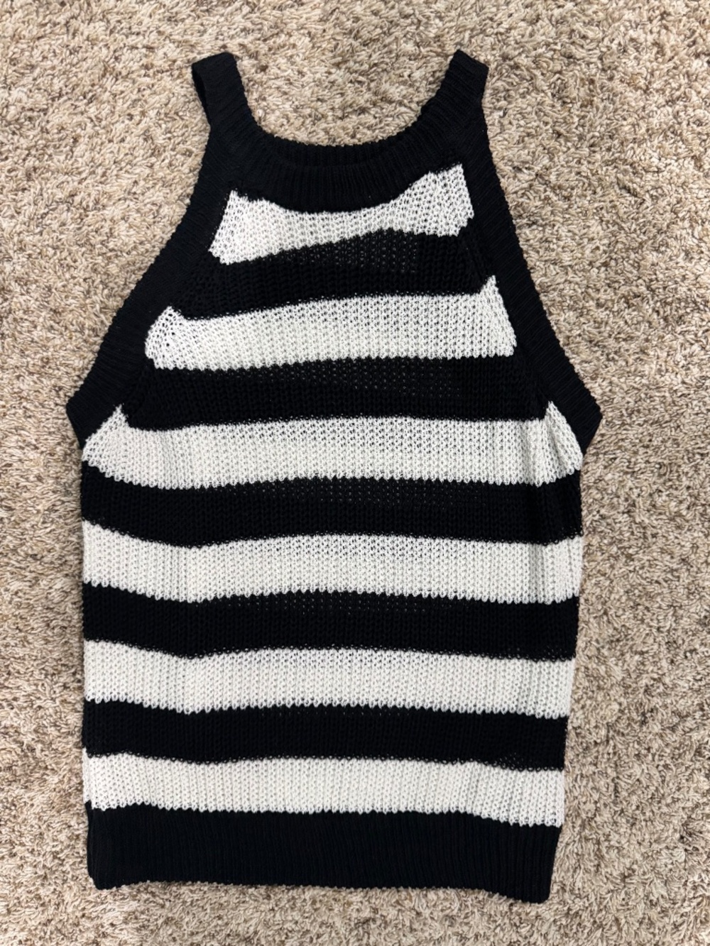 Aaron & Amber Mesh Cotton tank top in black/white stripes Large